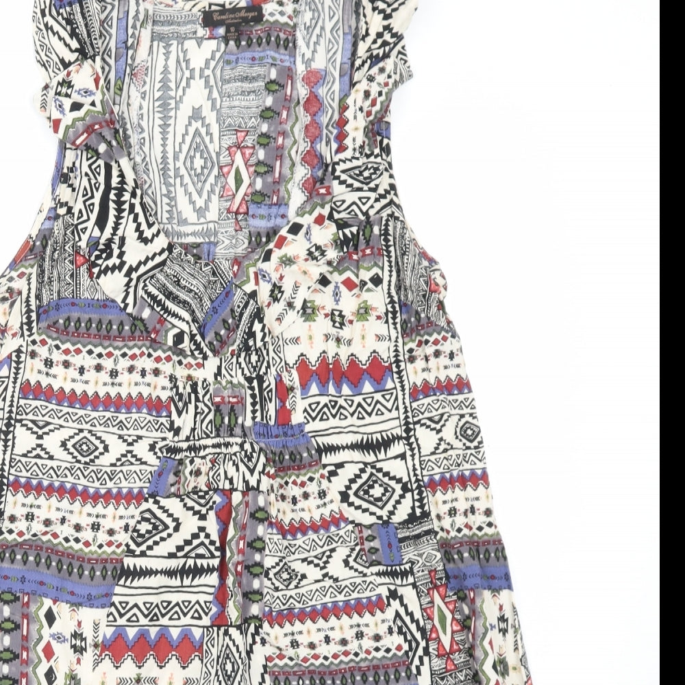 Karoline Morgan Womens Multicoloured Geometric Viscose A-Line Size 10 V-Neck Pullover