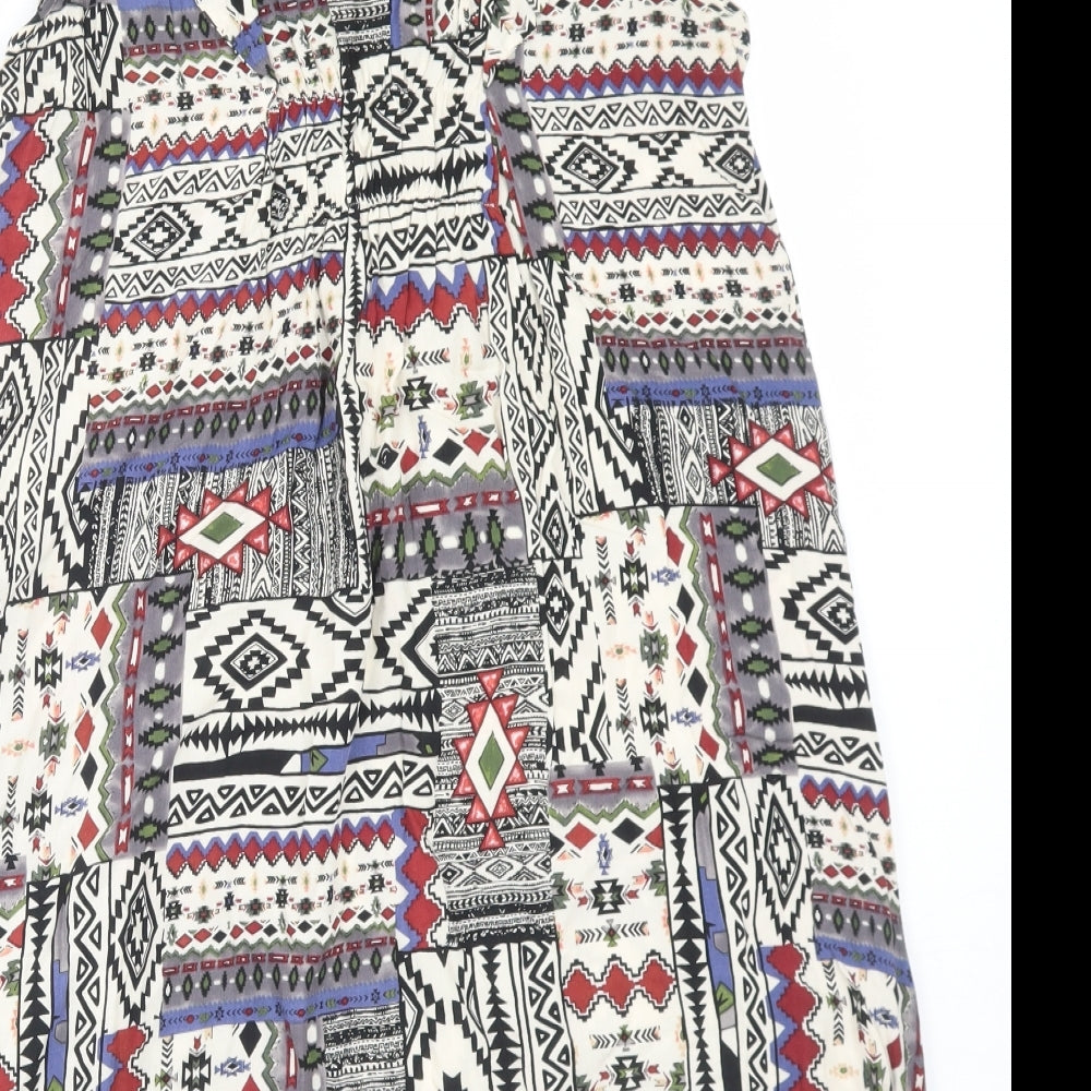 Karoline Morgan Womens Multicoloured Geometric Viscose A-Line Size 10 V-Neck Pullover