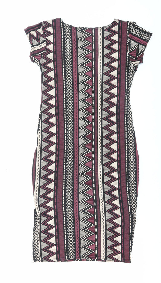 London Womens Multicoloured Geometric Viscose Bodycon Size M Boat Neck Pullover