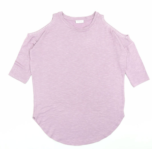 Papaya Womens Purple Viscose A-Line Size S Crew Neck Pullover - Cold Shoulder