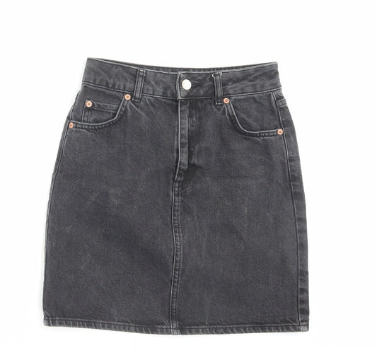 Topshop Womens Black Cotton A-Line Skirt Size 6 Button