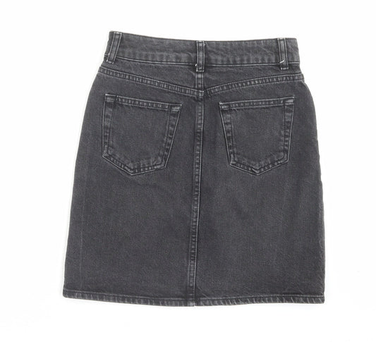 Topshop Womens Black Cotton A-Line Skirt Size 6 Button