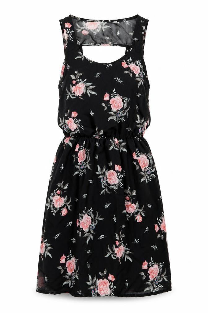 H&M Womens Black Floral Polyester A-Line Size 8 Scoop Neck Pullover