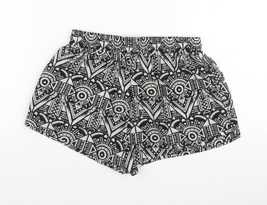 New Look Girls Black Geometric Polyester Sweat Shorts Size S L3 in Regular Drawstring