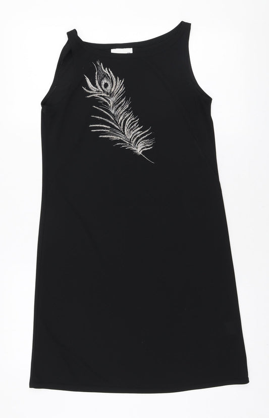 Etam Womens Black Polyester Mini Size 10 Round Neck Pullover - Embroidered Fern