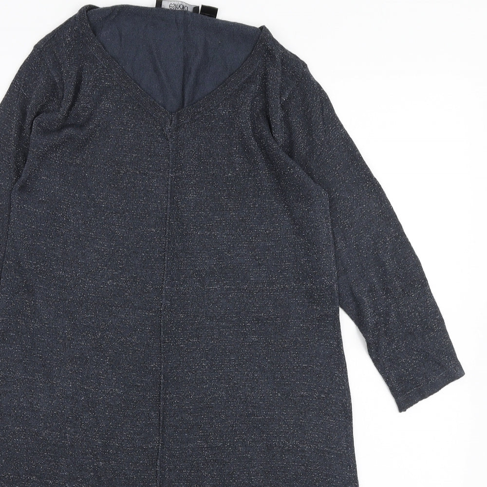 ESMARA Womens Blue Viscose Jumper Dress Size 10 V-Neck Pullover