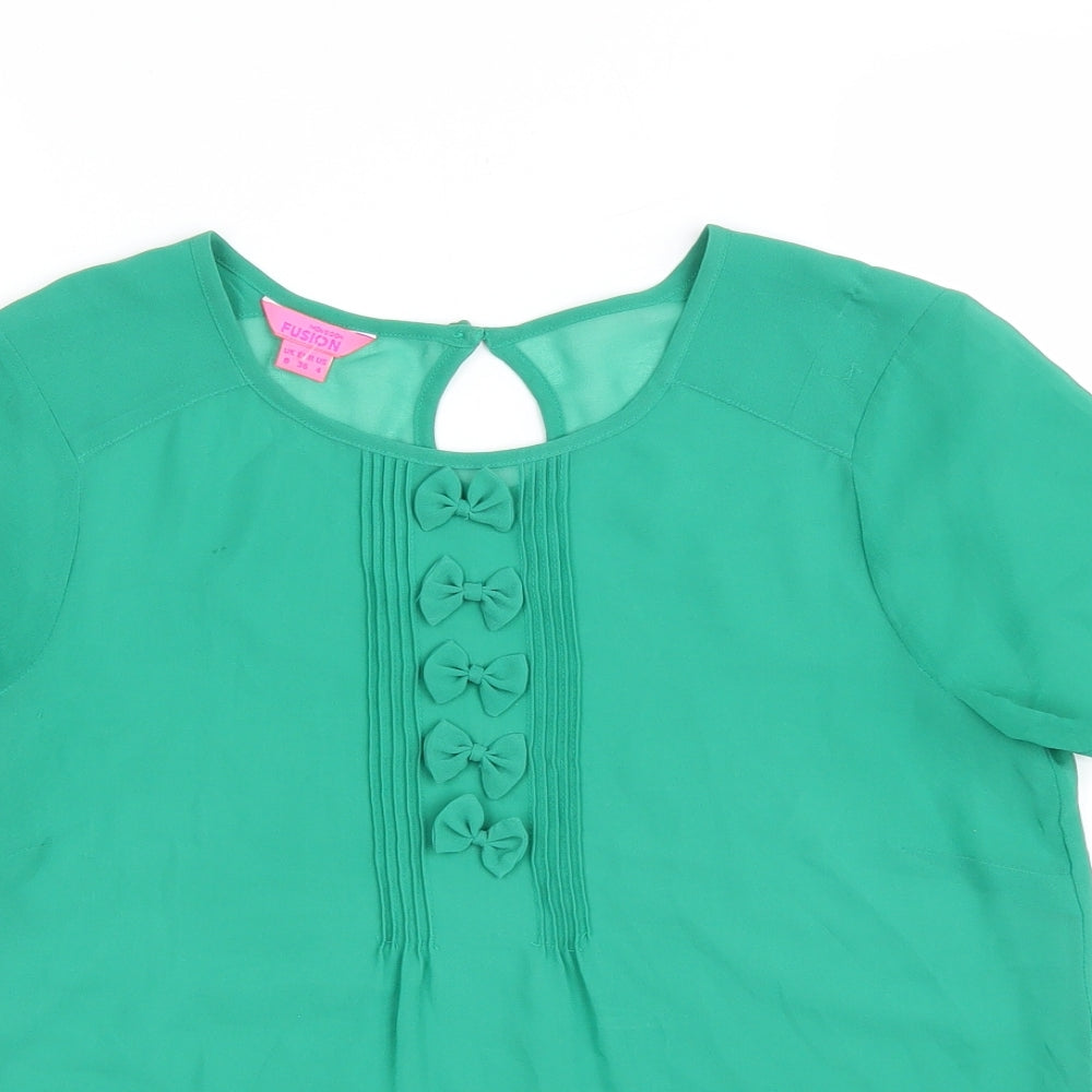 Monsoon Womens Green Polyester Basic T-Shirt Size 8 Scoop Neck