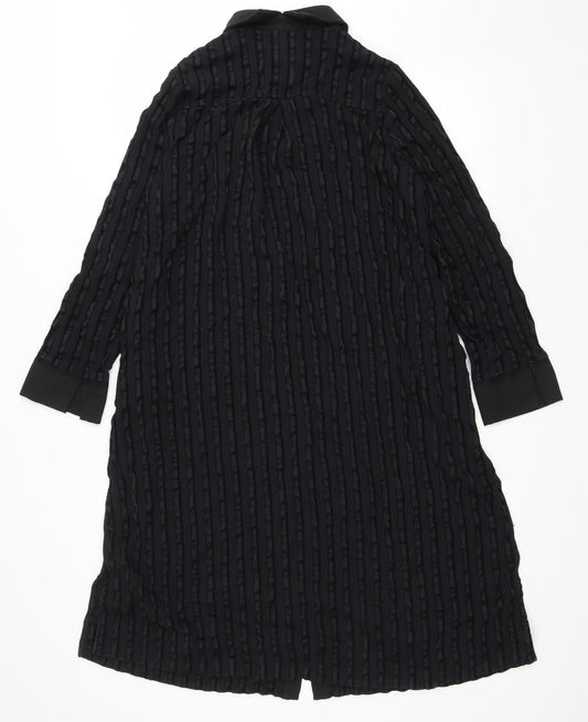 Eiwalive Womens Black Striped Polyester Shirt Dress Size M Collared Button