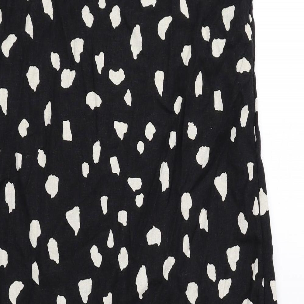 Marks and Spencer Womens Black Polka Dot Flax A-Line Size 6 Scoop Neck Pullover
