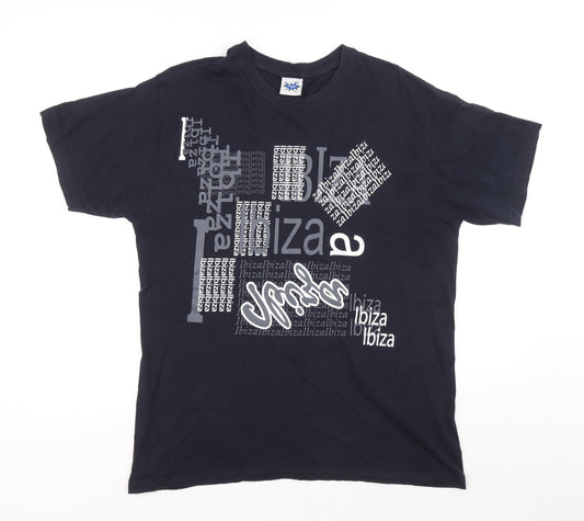 Planet 2000 Mens Blue Cotton T-Shirt Size XL Crew Neck - Ibiza