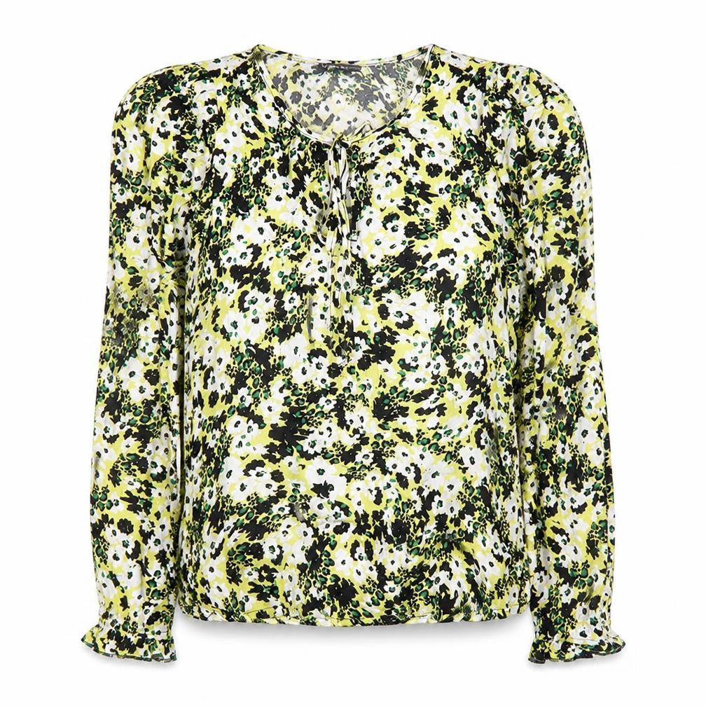 Marks and Spencer Womens Yellow Floral Viscose Basic Blouse Size 10 Round Neck - Tie Front