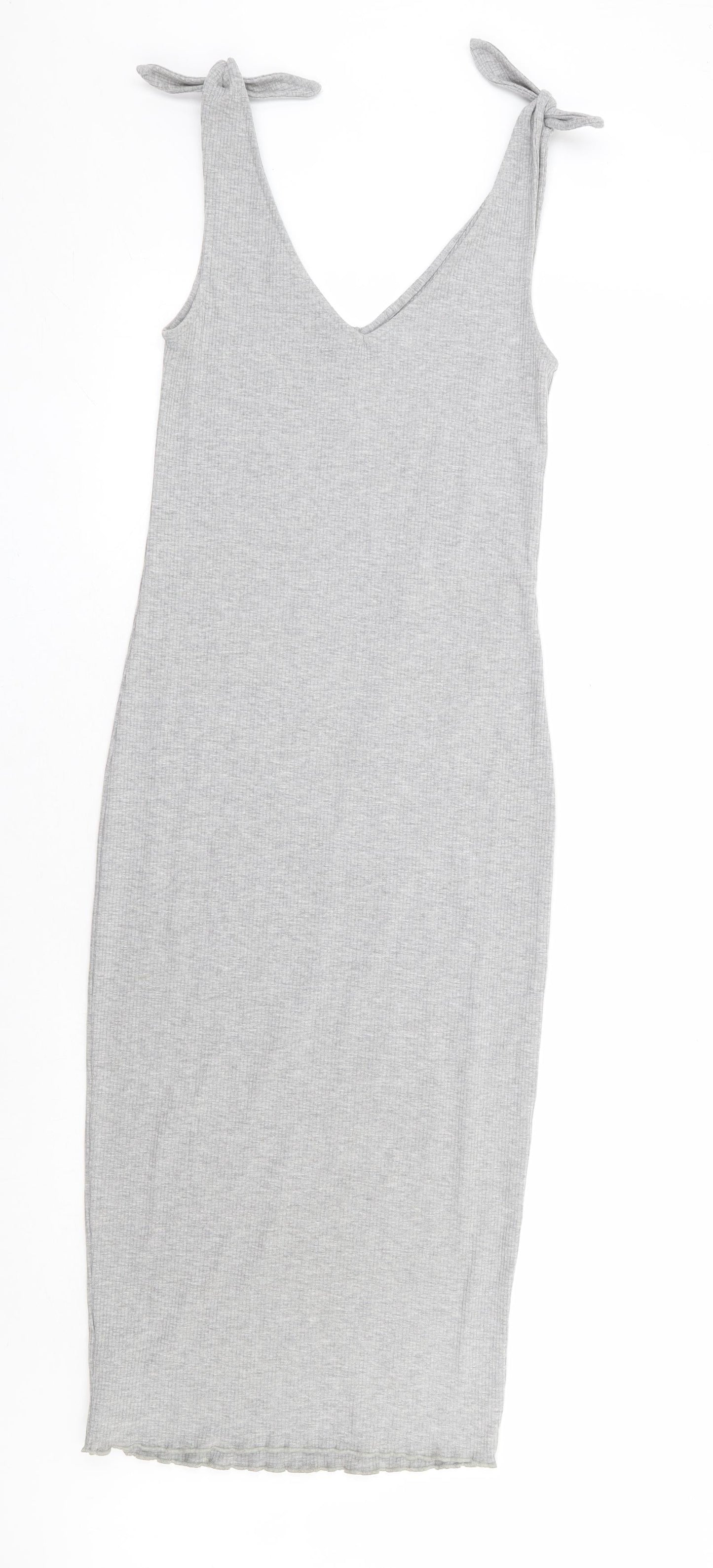 Topshop Womens Grey Polyester Tank Dress Size 8 V-Neck Tie - Ribbed