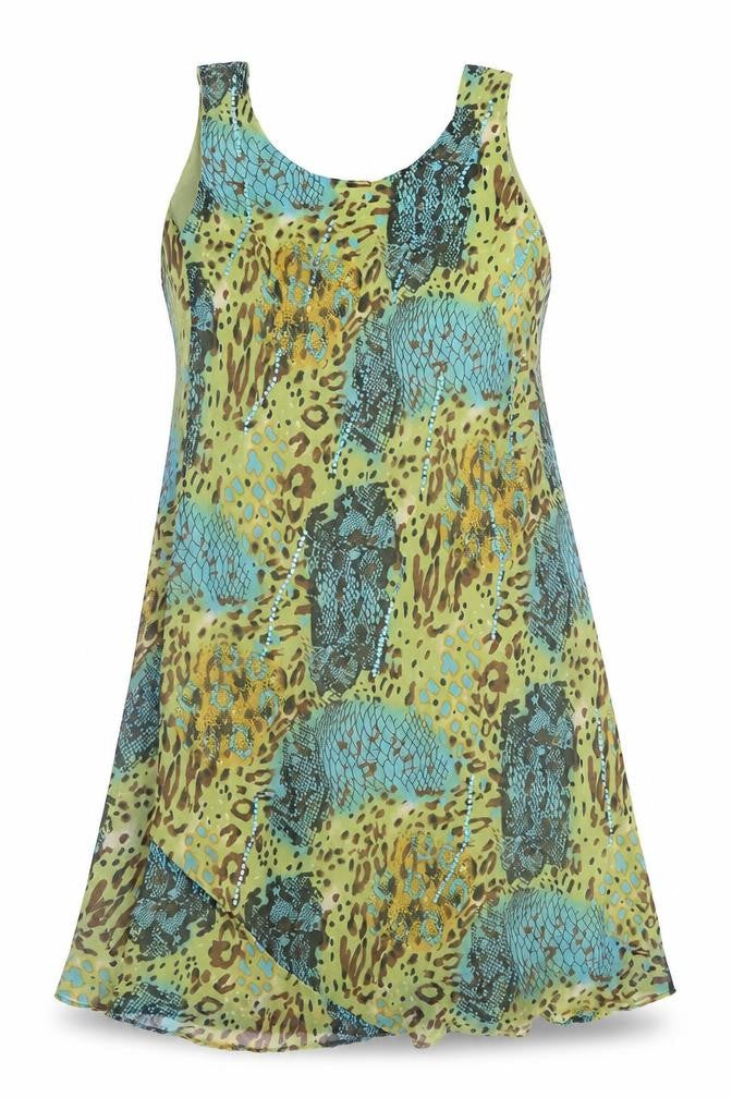 Papa Womens Green Animal Print Polyester A-Line Size L Scoop Neck Pullover - Mixed Prints