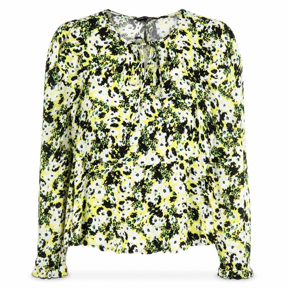 Marks and Spencer Womens Yellow Floral Viscose Basic Blouse Size 6 Round Neck