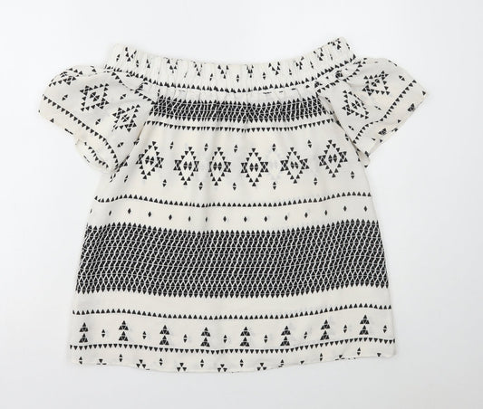 Atmos & Here Womens White Geometric Polyester Basic Blouse Size 10 Off the Shoulder