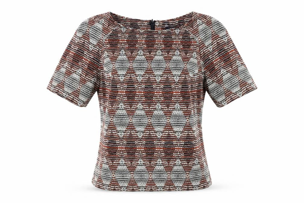 Marks and Spencer Womens Multicoloured Geometric Polyester Basic T-Shirt Size 10 Scoop Neck