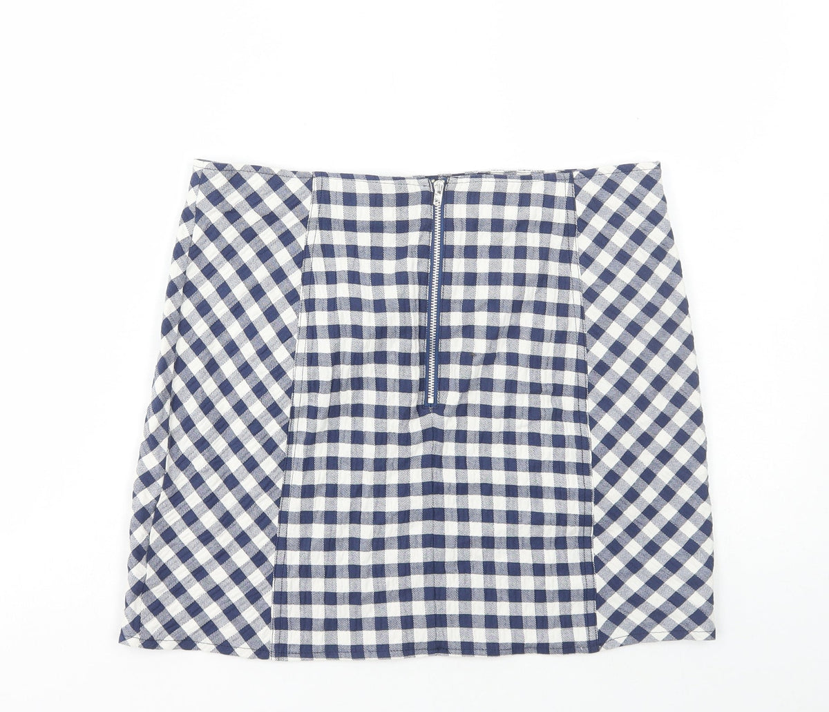 Cooperative Womens Blue Check Cotton Mini Skirt Size L Zip
