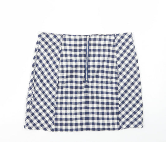 Cooperative Womens Blue Check Cotton Mini Skirt Size L Zip