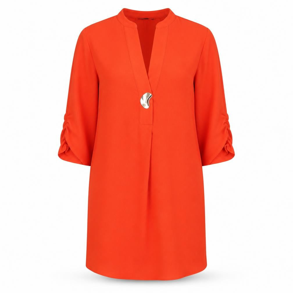 Zara Womens Orange Polyester Shirt Dress Size XS V-Neck Button