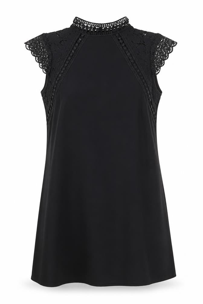 Zara Womens Black Polyester A-Line Size XS High Neck Button - Lace Detail
