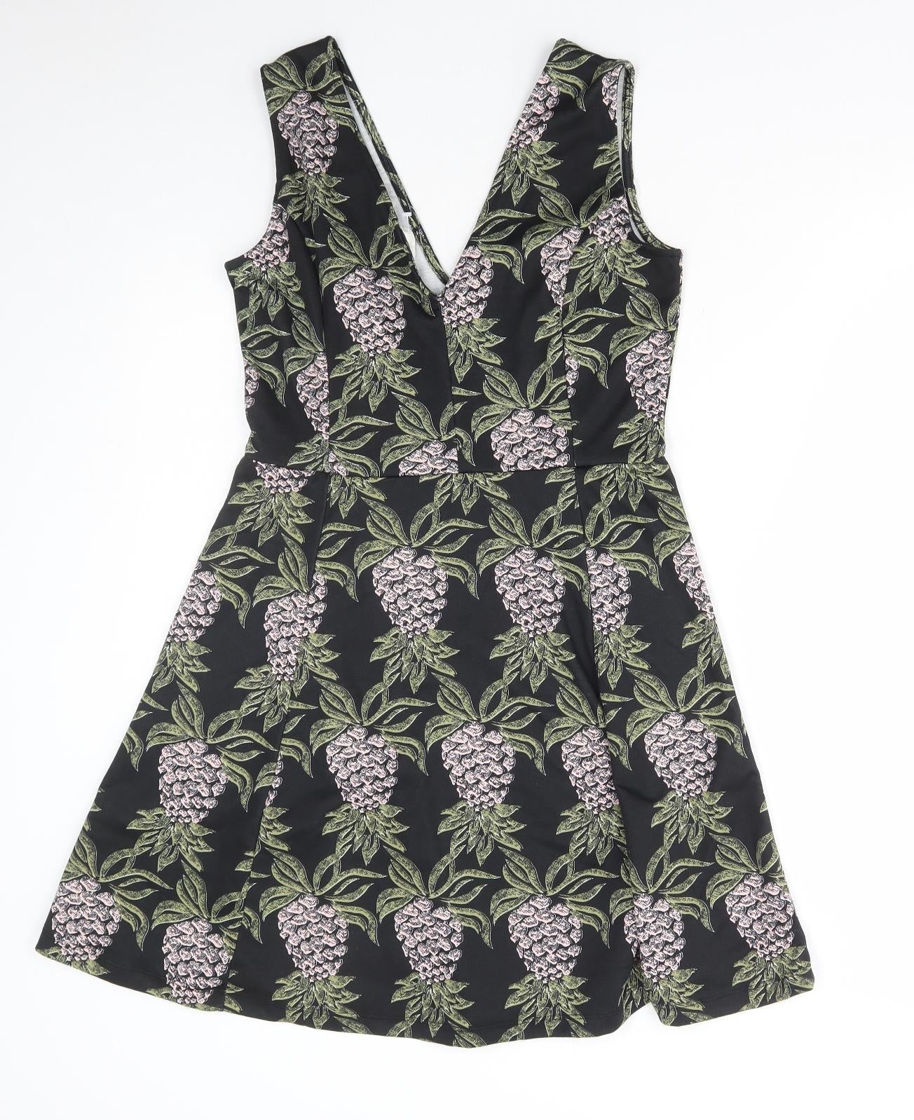 H&M Womens Multicoloured Floral Polyester Fit & Flare Size M V-Neck Pullover - Pineapple Print