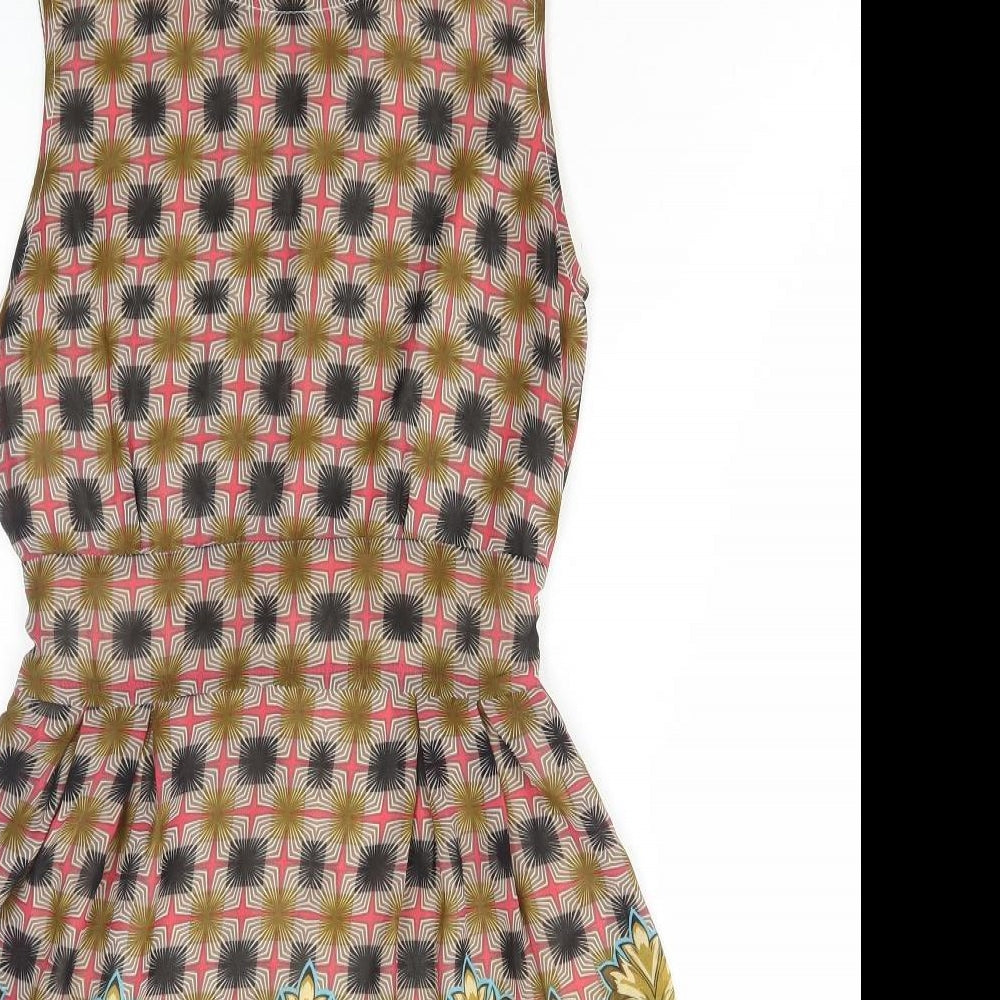 TENKI Womens Multicoloured Geometric Polyester A-Line Size 8 Boat Neck Zip