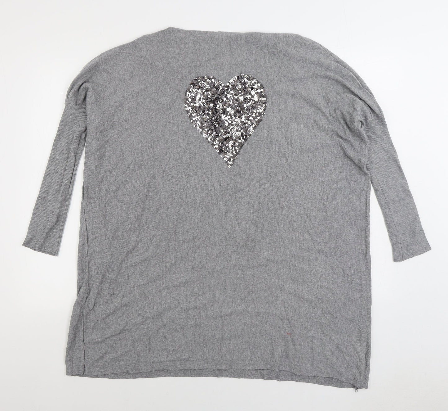 Paramour Womens Grey Square Neck Viscose Pullover Jumper Size M - Heart