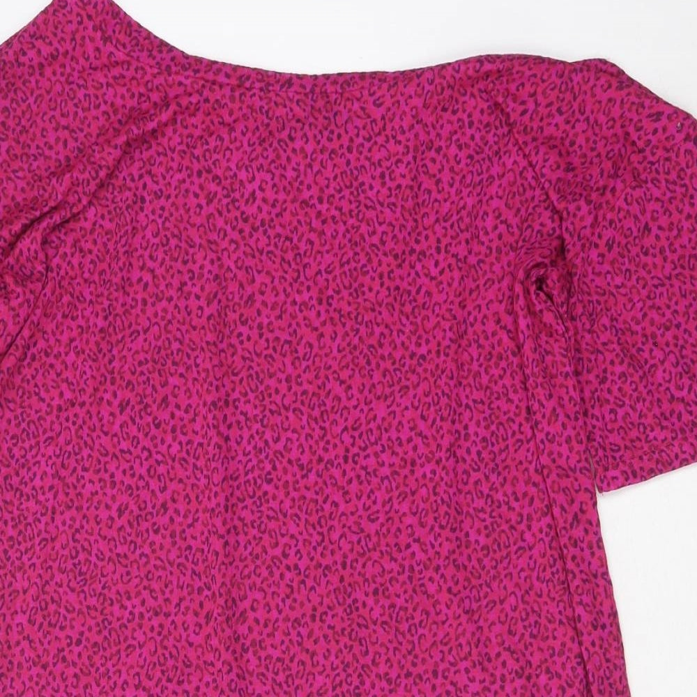 NEXT Womens Pink Animal Print Polyester Basic T-Shirt Size 8 Round Neck - Tie