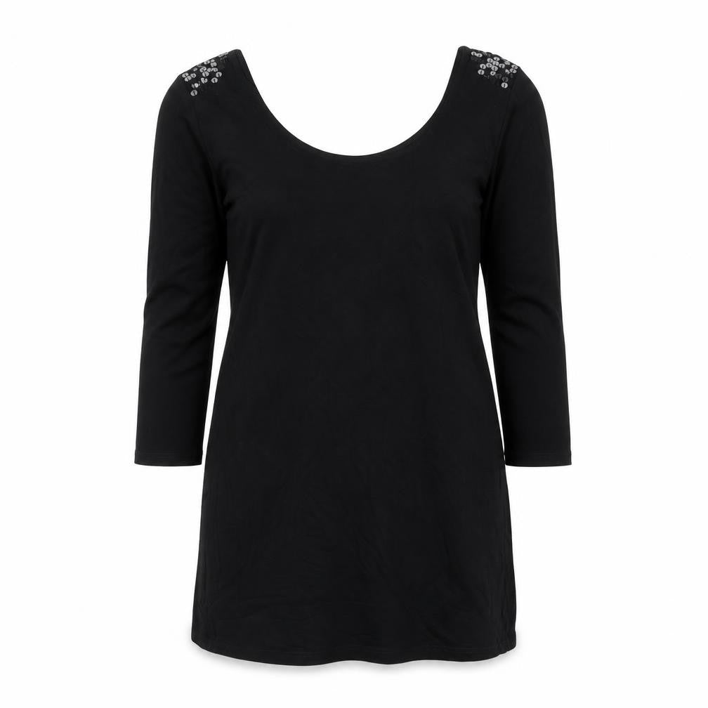 NEXT Womens Black Polyester Tunic T-Shirt Size 10 Round Neck - Sequins on shoulders