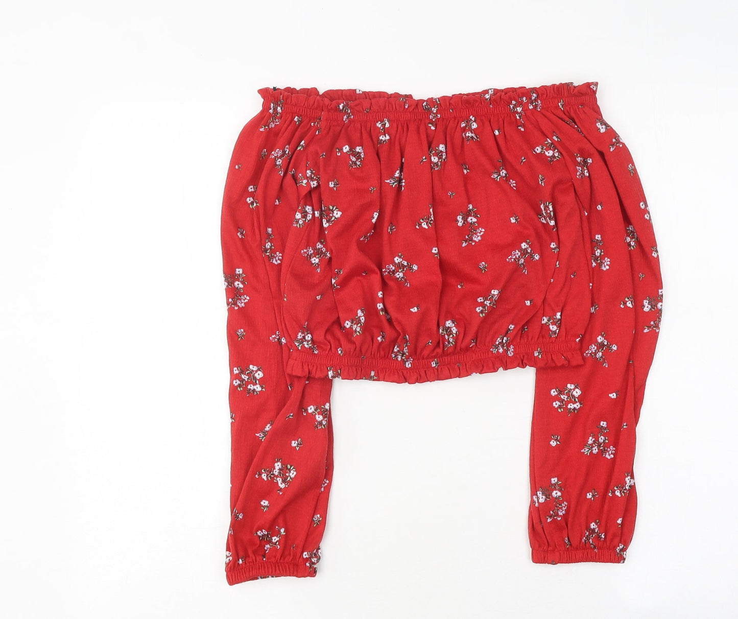 Divided Womens Red Floral Polyester Cropped Blouse Size S Off the Shoulder