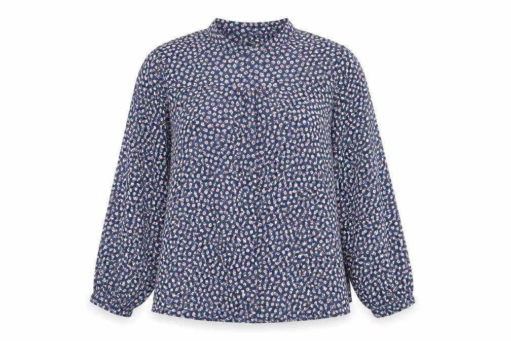 Classics Womens Blue Floral Polyester Basic Button-Up Size 8 Round Neck