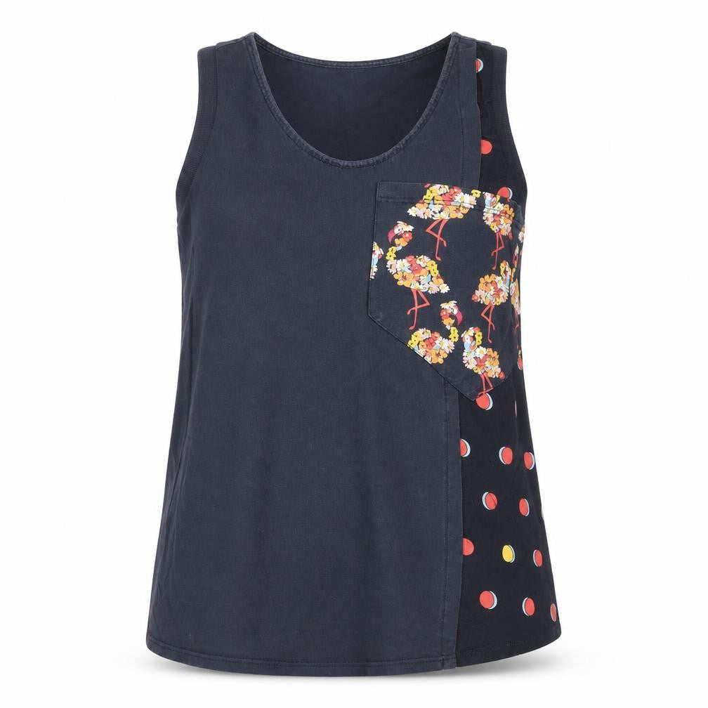 NEXT Womens Blue Geometric Cotton Basic Tank Size 8 Scoop Neck - Pocket Detail