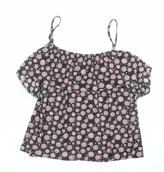 Apricot Womens Purple Floral Polyester Basic Blouse Size 14 Square Neck