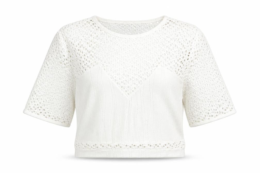 River Island Womens White Polyester Cropped T-Shirt Size 10 Crew Neck