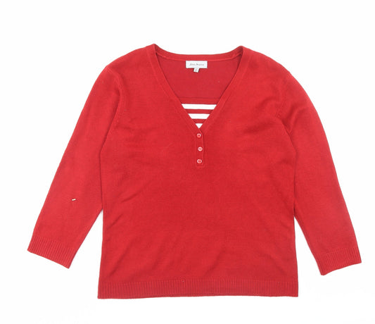Ann Marie Womens Red V-Neck Acrylic Pullover Jumper Size S