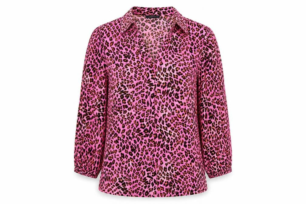 Marks and Spencer Womens Pink Animal Print Viscose Basic Button-Up Size 6 V-Neck - Leopard Skin Pattern