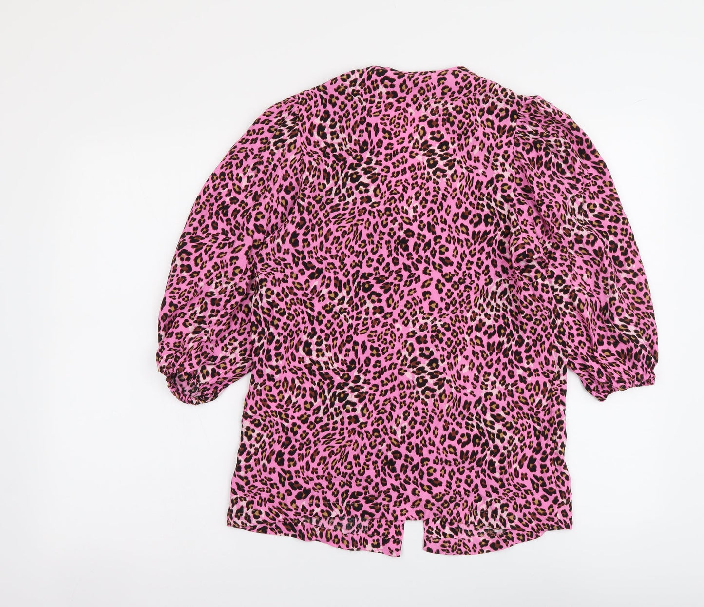 Marks and Spencer Womens Pink Animal Print Viscose Basic Button-Up Size 8 V-Neck - Leopard pattern