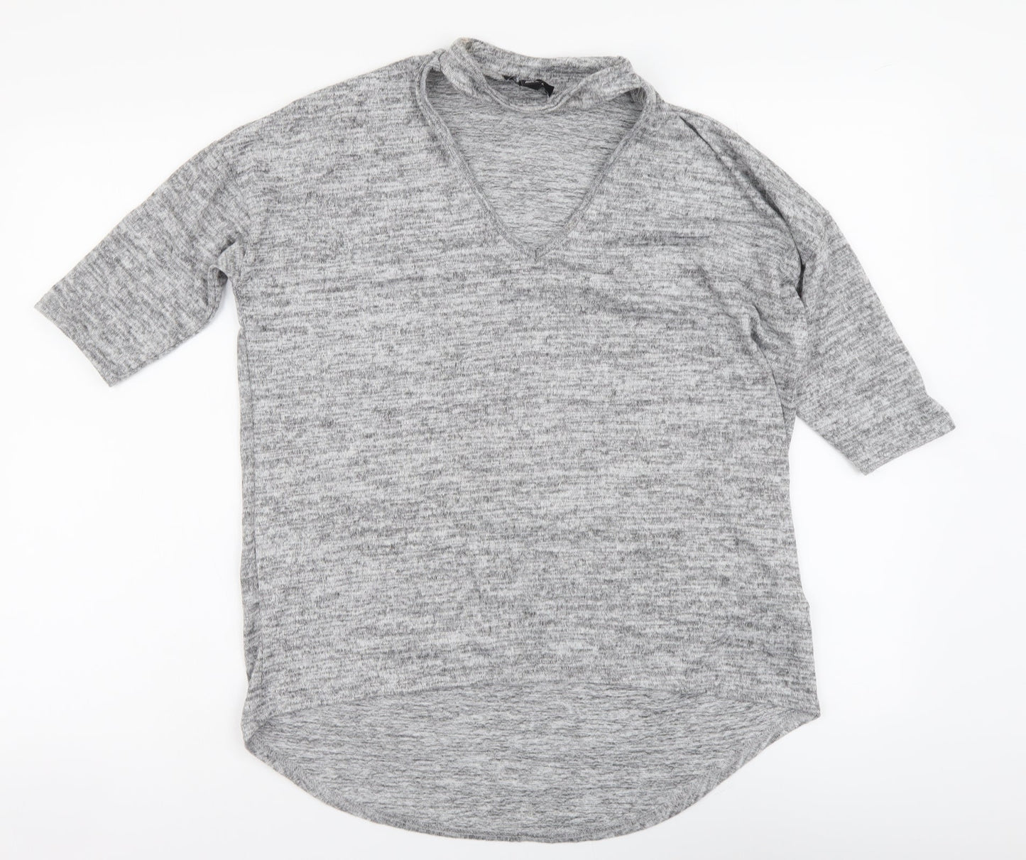 New Look Womens Grey Polyester Basic T-Shirt Size S V-Neck