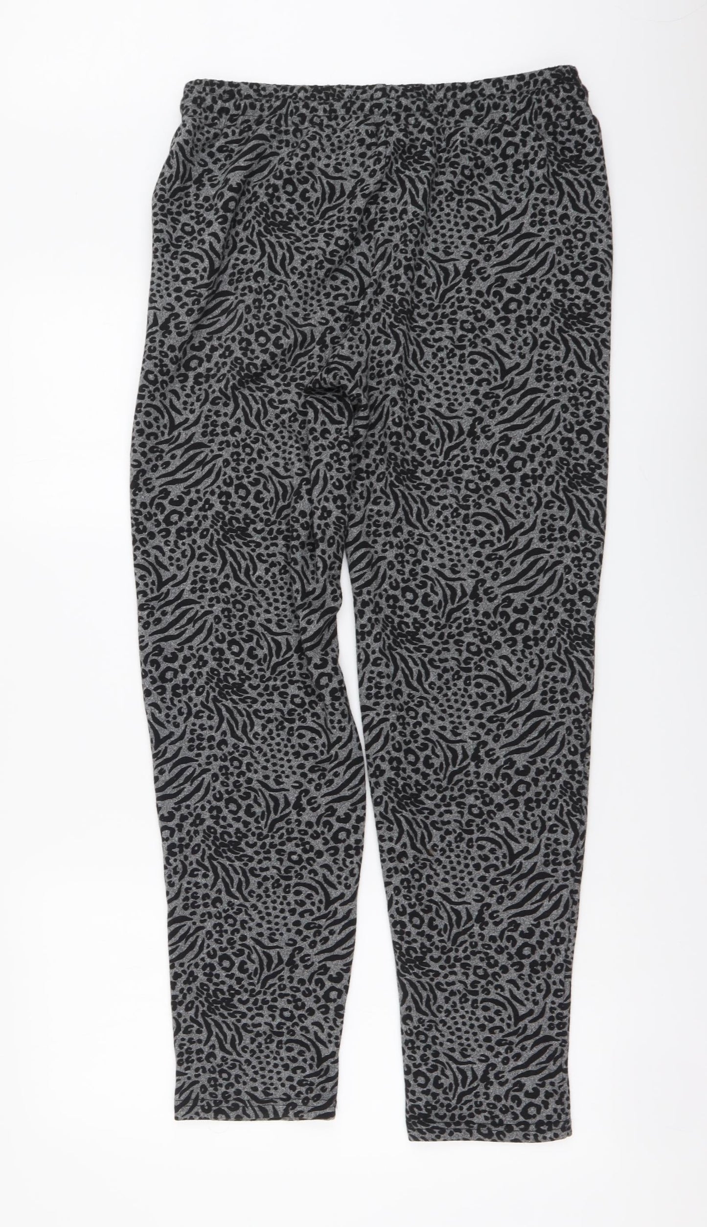 Fluid Womens Green Animal Print Polyester Trousers Size 12 L29 in Regular Drawstring - Leopard pattern