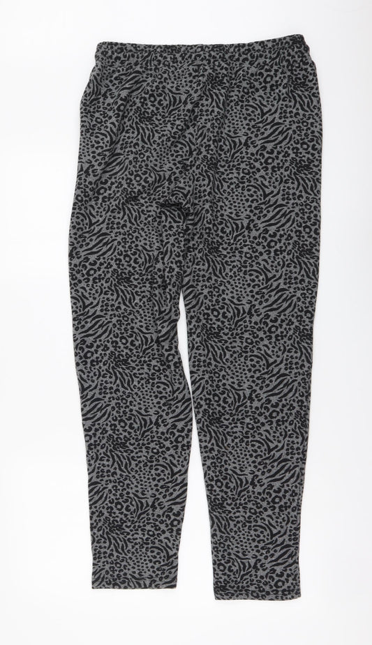 Fluid Womens Green Animal Print Polyester Trousers Size 12 L29 in Regular Drawstring - Leopard pattern