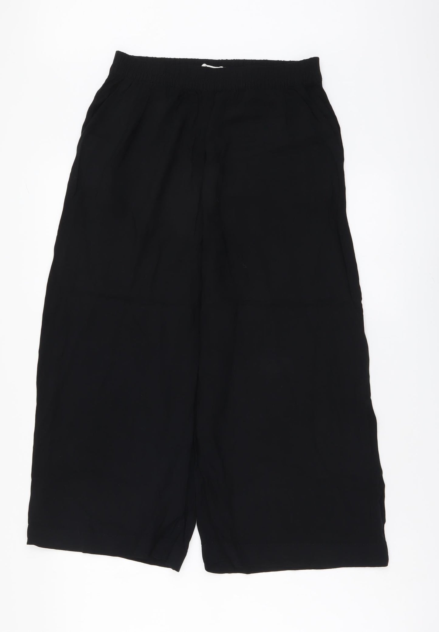 H&,M Womens Black Viscose Cropped Trousers Size XS L21 in Regular Drawstring