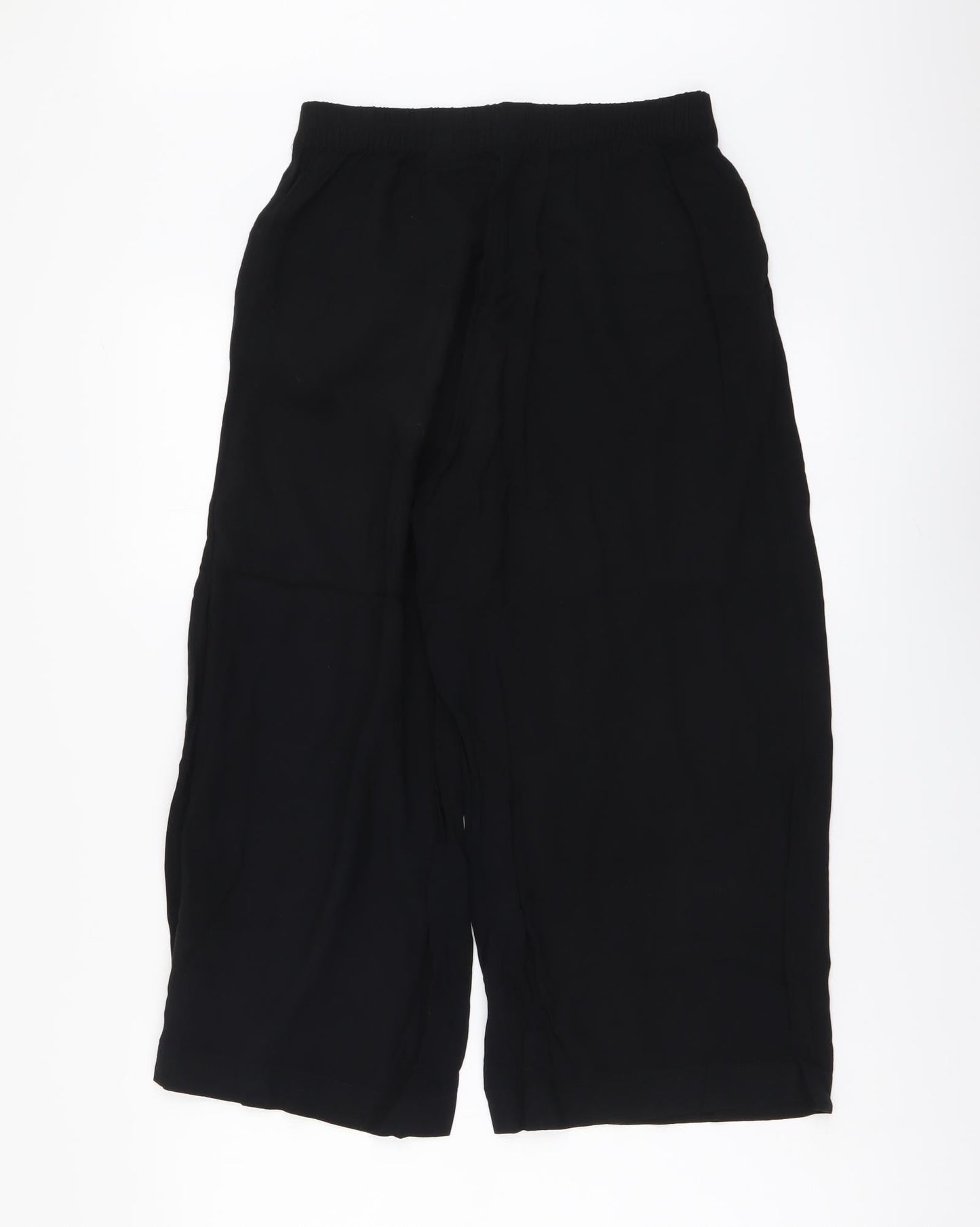 H&,M Womens Black Viscose Cropped Trousers Size XS L21 in Regular Drawstring