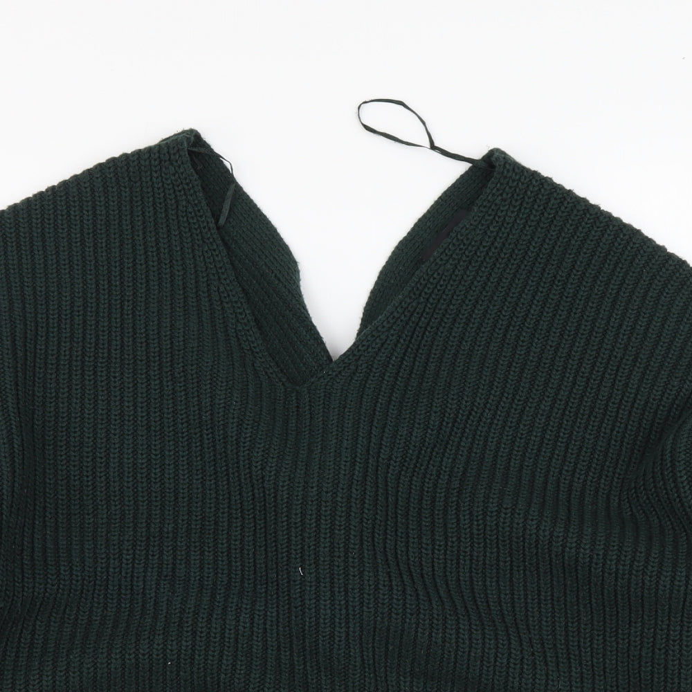 New Look Womens Green V-Neck Acrylic Pullover Jumper Size M