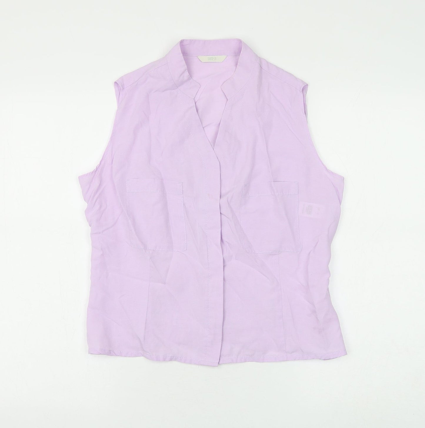 Marks and Spencer Womens Purple Lyocell Basic Blouse Size 14 V-Neck