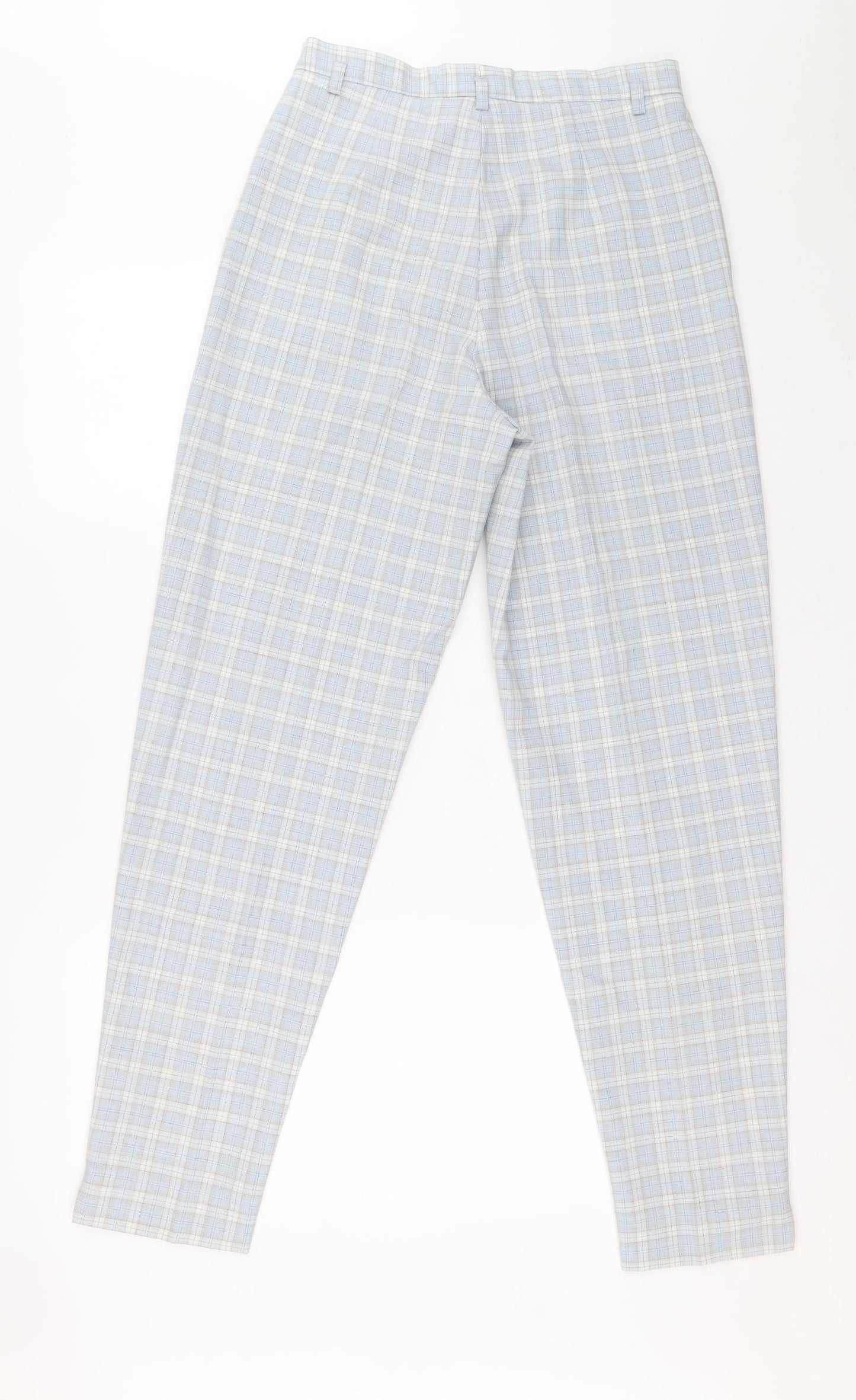 Preworn Womens Blue Plaid Polyester Trousers Size 12 L29 in Extra-Slim Zip