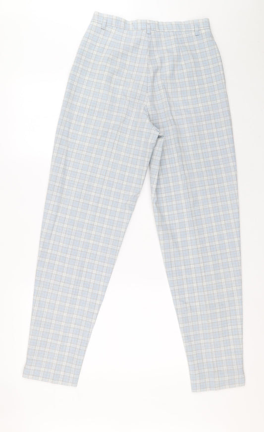 Preworn Womens Blue Plaid Polyester Trousers Size 12 L29 in Extra-Slim Zip
