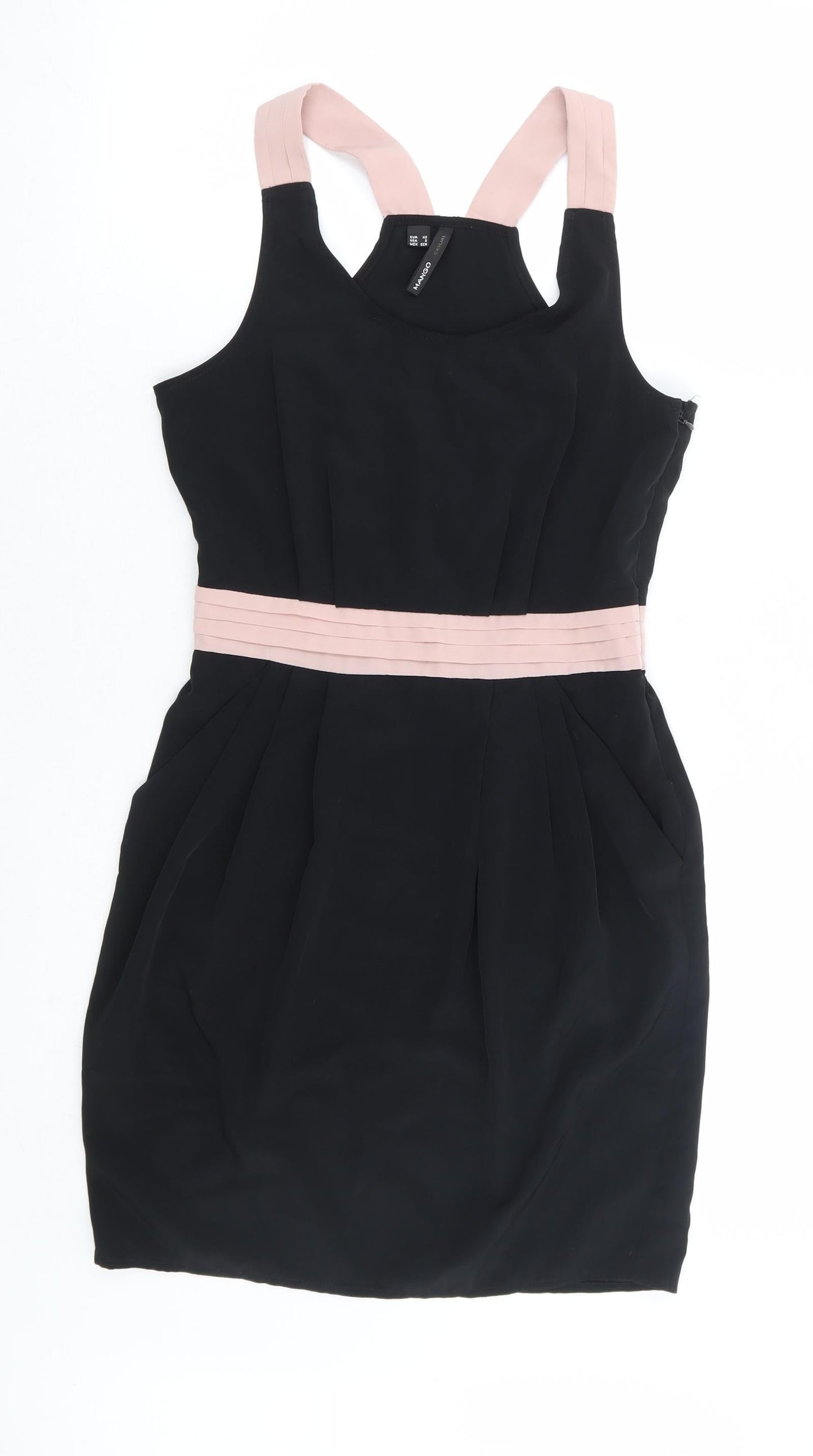 Mango Womens Black Polyester A-Line Size XS Scoop Neck Zip - Racer Back