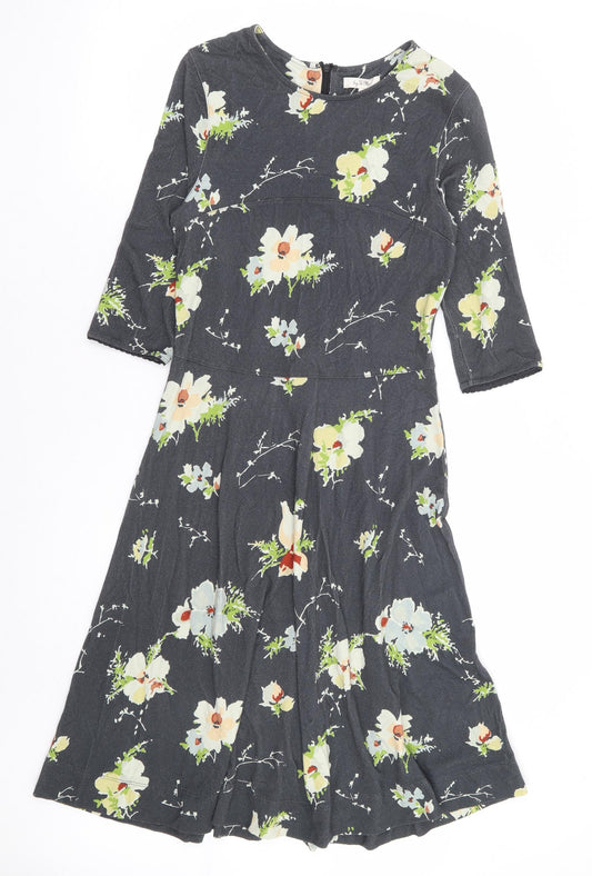 Ti Mo Womens Grey Floral Polyester Fit & Flare Size S Round Neck Zip