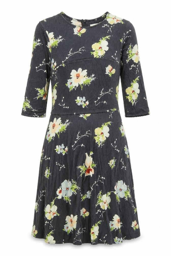 Ti Mo Womens Grey Floral Polyester Fit & Flare Size S Round Neck Zip