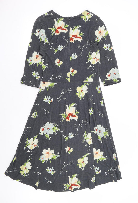 Ti Mo Womens Grey Floral Polyester Fit & Flare Size S Round Neck Zip